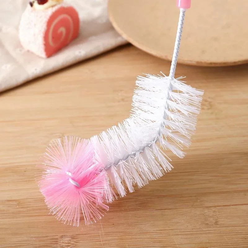 Round Head Bendable Long Handle Cup Brushes Bottle Brush Cleaning Brush Home Kitchen Gadget Random Color
