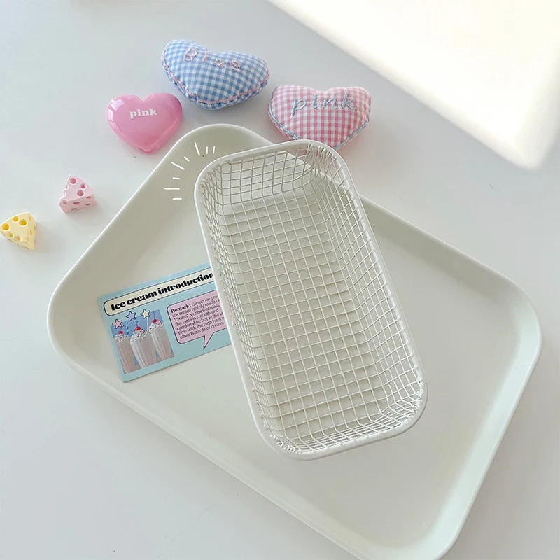 Desktop Storage Basket INS Metal Sundries Organizer Basket Photocard Case Office Stationery Home Supplies Make Up Sorting Holder