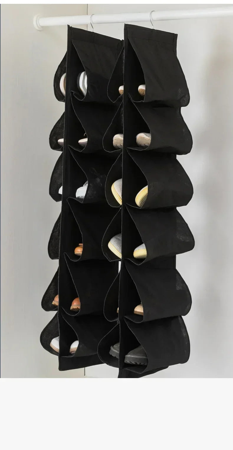 Shoe Storage Hanging Bag 12 Compartments Shoe Storage Hanging Bag Home Wardrobe Non-woven Multi-layer Storage Storage Shoe Bag