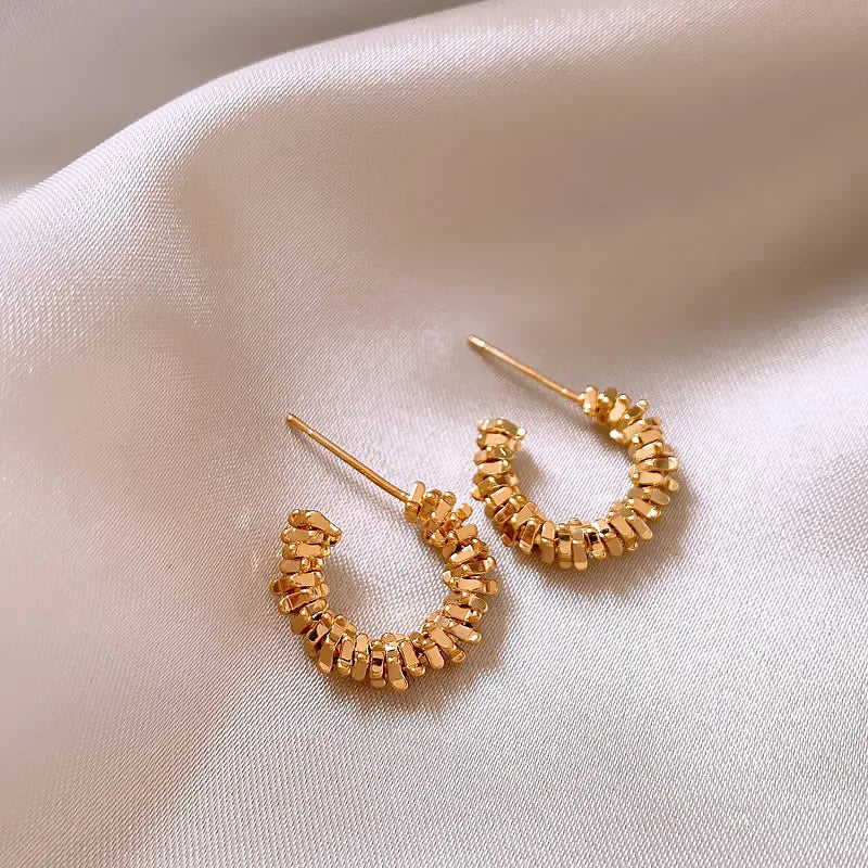 Fashion Gold Color Metal Double Layered Huggie Hoop Earrings for Women Girls Luxury Crystal Geometric Catilage Earrings Jewelry