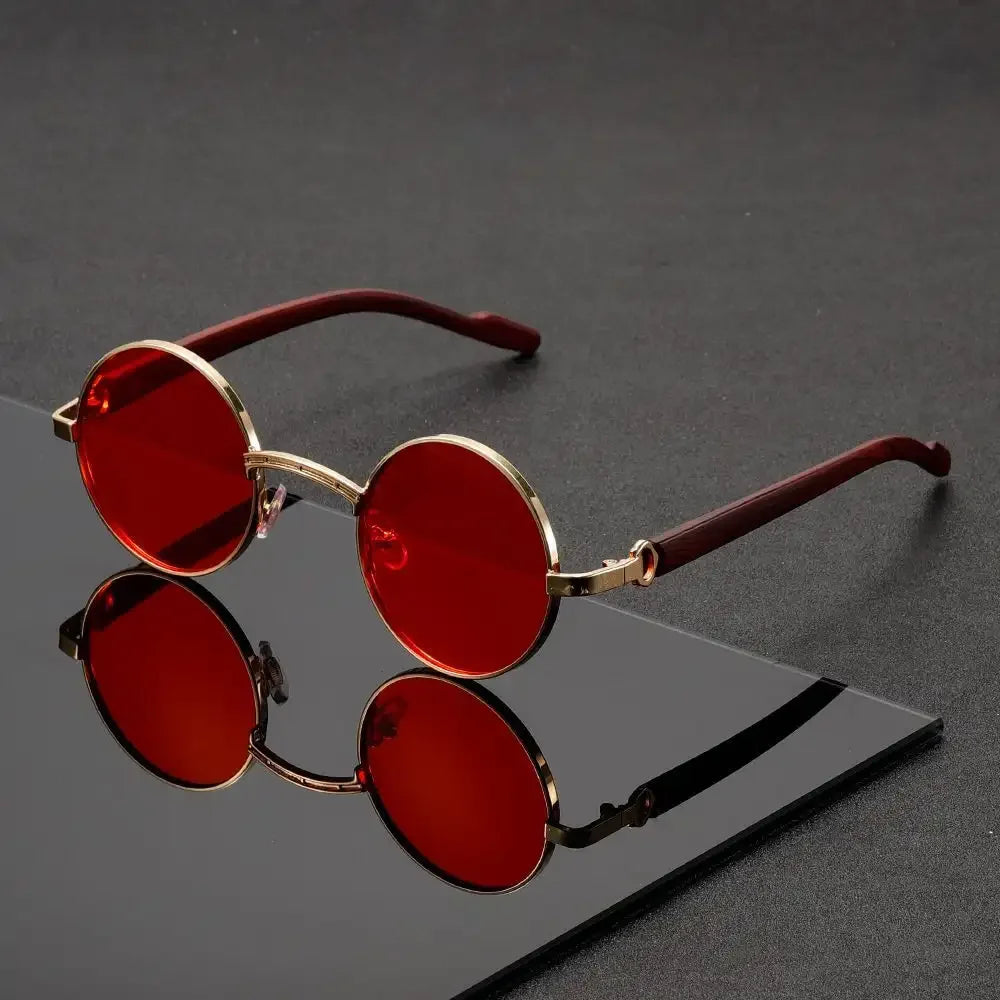 1pc SunGlasses, Retro Fashion Glasses For Men And Women, Metal Glasses With Imitation Wood Grain Temples