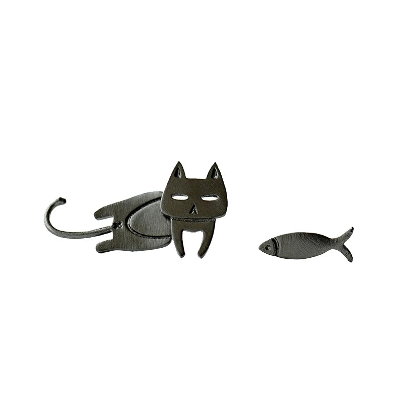 925 Sterling Silver Ear Stud Cat Fish Earring Gift for Women Hypoallergenic Eardrop Fine Jewelry Studs Prevent Allergy Dangler