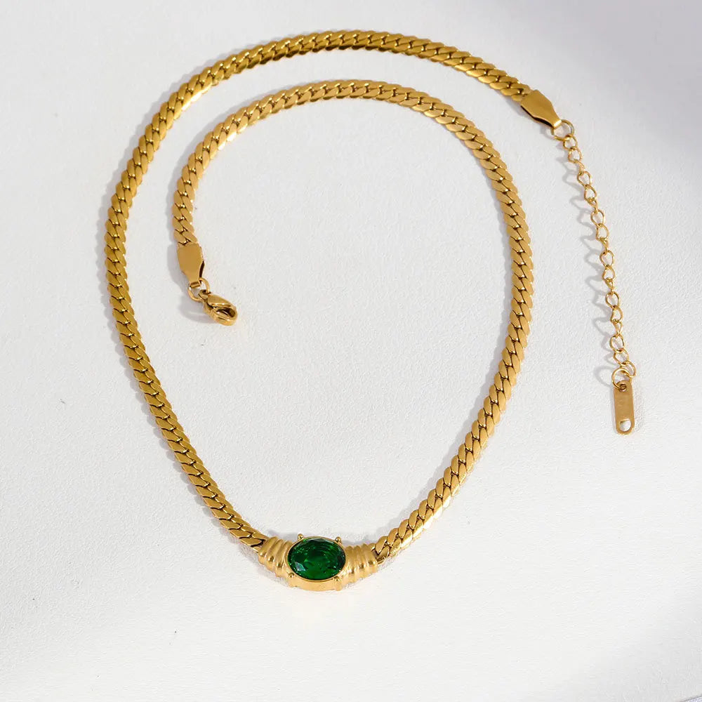 Women Luxury Jewelry Egg Shape Gemstone Necklace Stainless Steel Necklace for Women