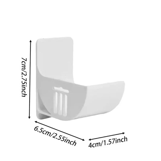 White plastic wall-mounted trash bag holder bracket with ventilated front slot