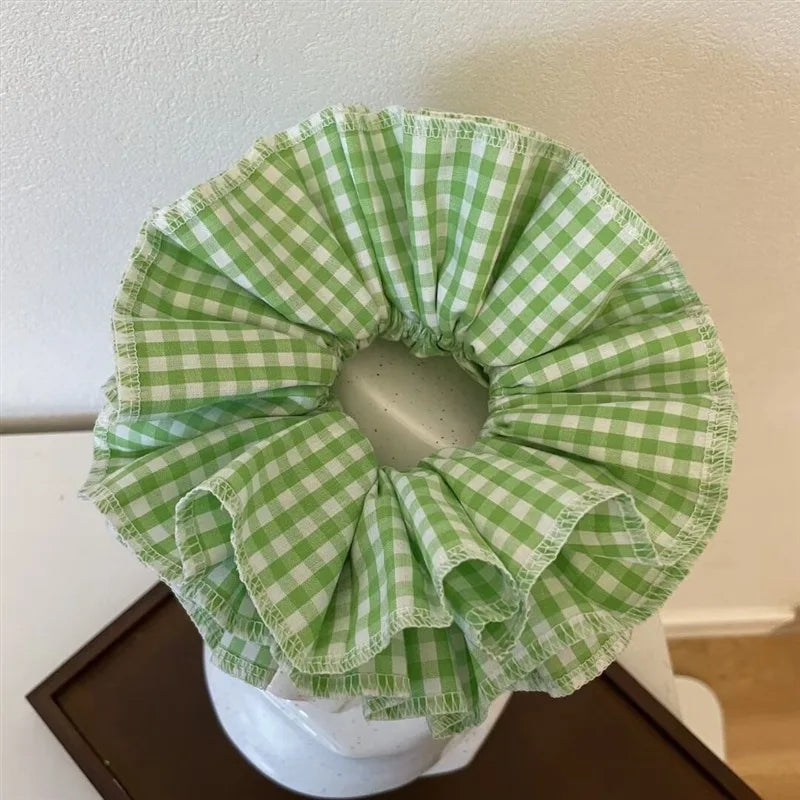 Small Design Hair Scrunchies For Woman Summer Cute Four Layer Plaid Headwear Pure Cotton Edge Extra Large Intestinal Hair Loop