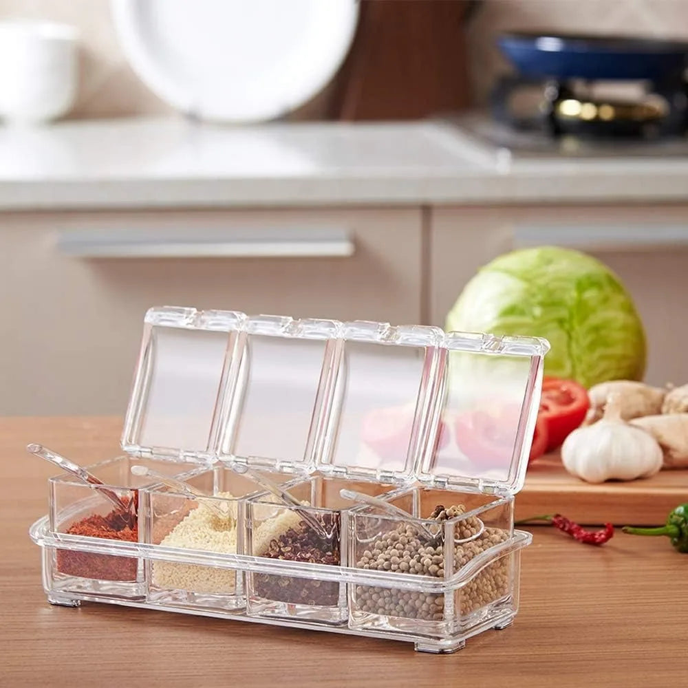 KitchenSeasoning Box Set Clear Crystal SeasoningStorage Container Seasoning Bottle with Lid andSpoon KitchenSeasoning Tool