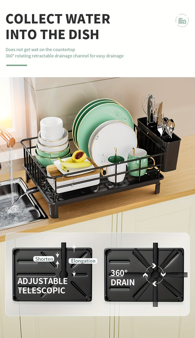 Rustproof Dish Drying Rack Kitchen Countertop Dish Rack Dish Drainer Organizer with Utensil Holder& Drain Board for Kitchen Sink