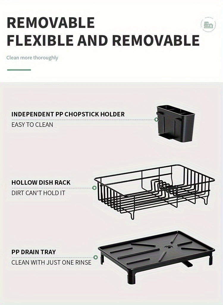 Rustproof Dish Drying Rack Kitchen Countertop Dish Rack Dish Drainer Organizer with Utensil Holder＆ Drain Board for Kitchen Sink