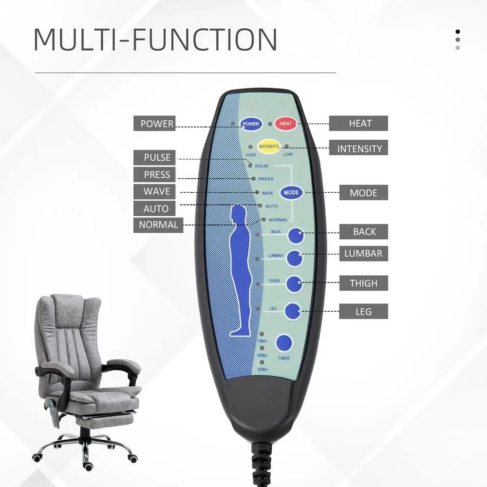 6-Point Vibrating Massage Office Chair w/ Microfibre Upholstery Arms Grey - Image #6