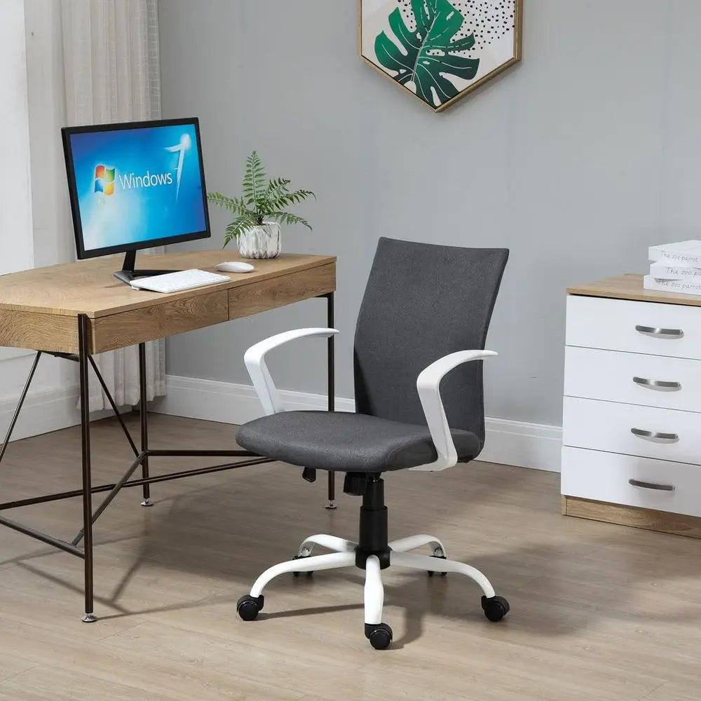 Office Chair Linen Swivel Computer Desk Chair Home Study Task Chair, Dark Grey - Image #3