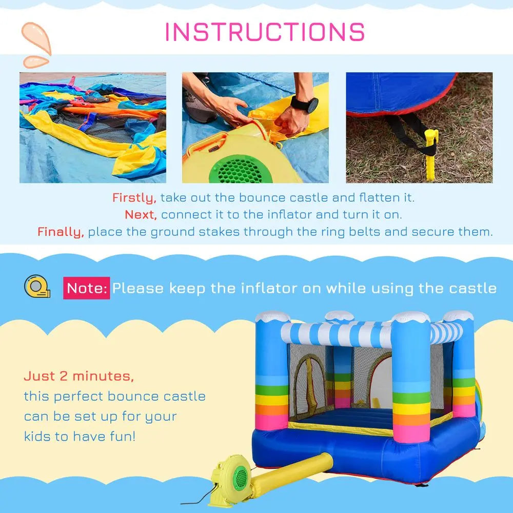 Kids Bouncy Castle with Pool Outdoor Trampoline W/ Net Blower 3-8 Yrs - Image #5