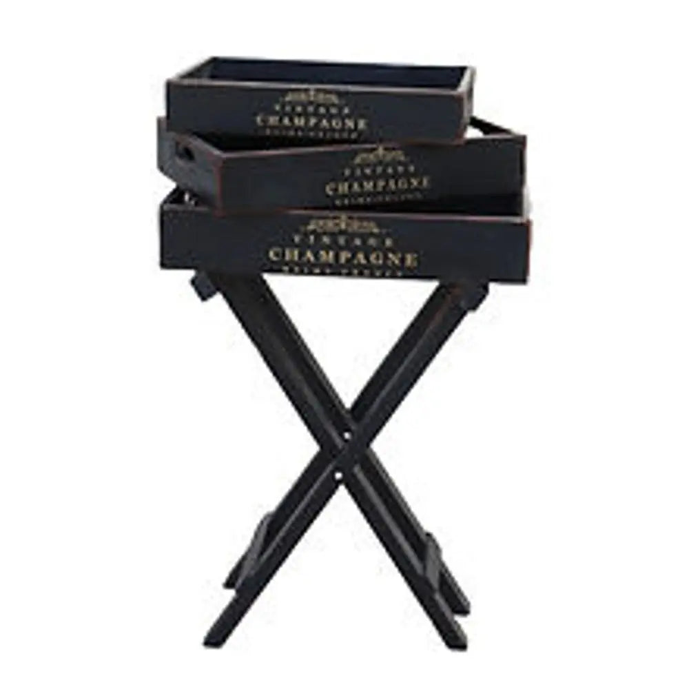 SET 3 BLACK WOODEN CHAMPAGNE TOFFEE TRAYS - Image #1