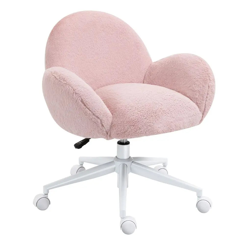 Fluffy Leisure Chair Office Chair w/ Backrest and Armrest for Bedroom Pink - Image #2