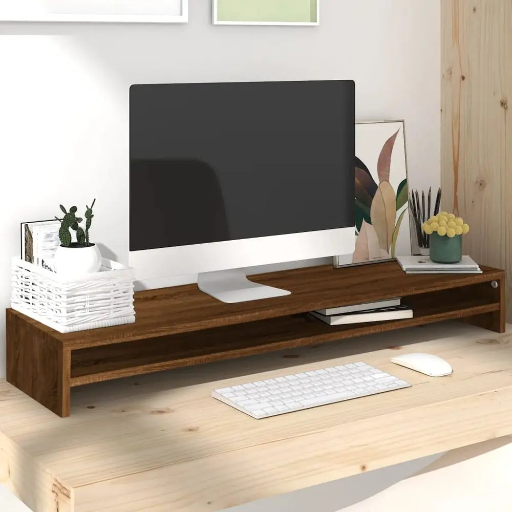 vidaXL Monitor Stand Smoked Oak 100x24x13 cm Engineered Wood - Image #8