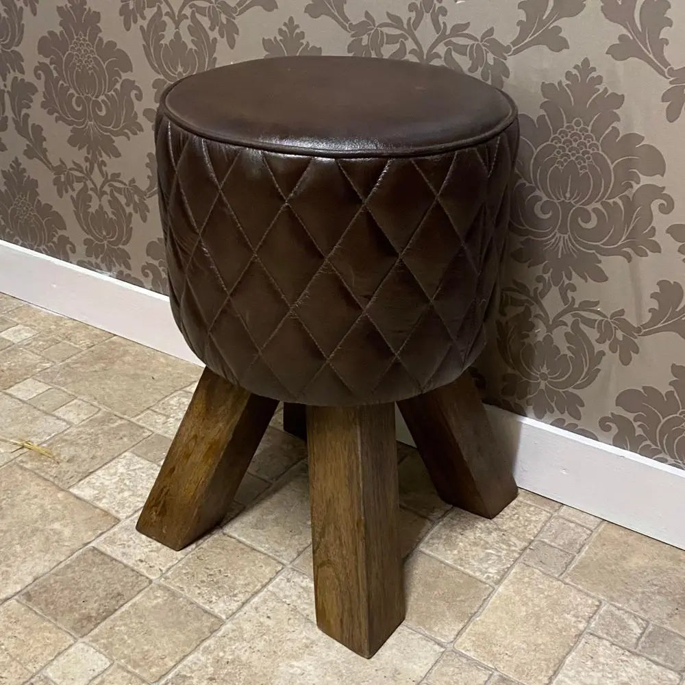 38CM LEATHER ROUND FOOTSTOOL - Image #3