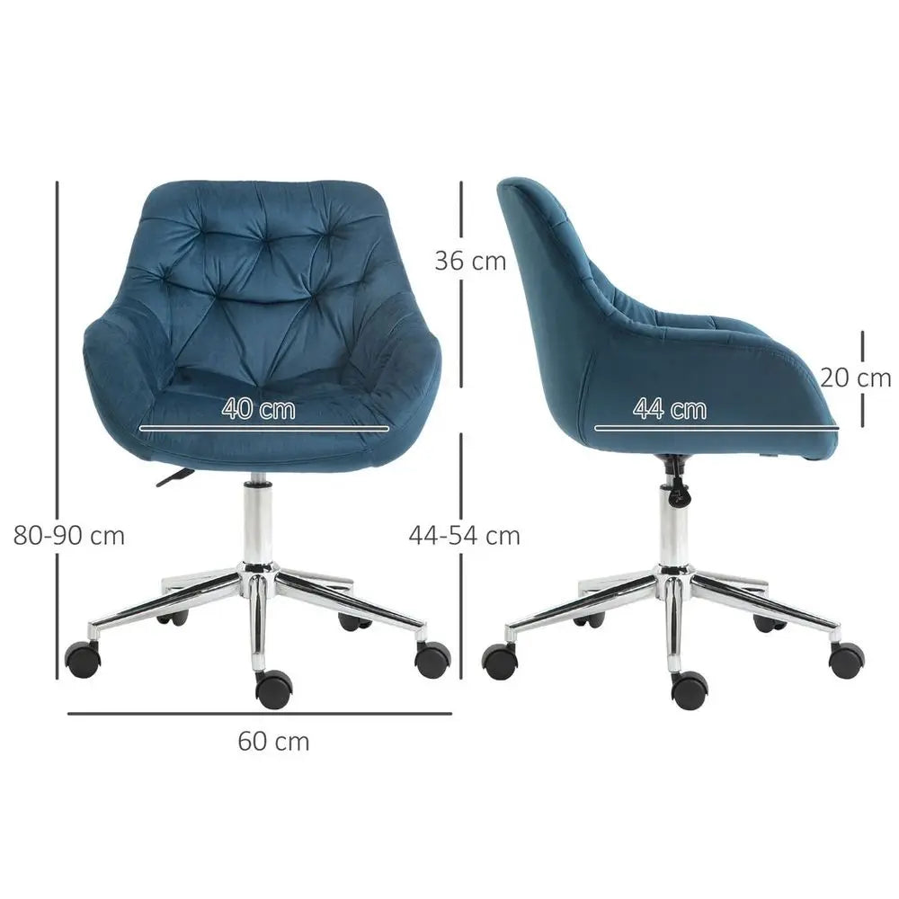 Velvet Home Office Chair Comfy Desk Chair w/ Adjustable Height Armrest Blue - Image #4