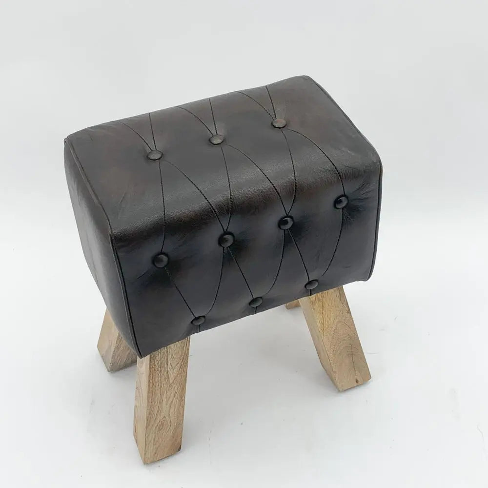 50CM LEATHER FOOTSTOOL WITH BUTTONS - Image #1