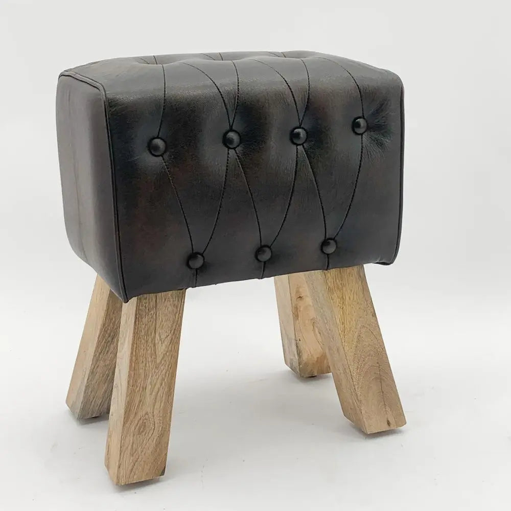 50CM LEATHER FOOTSTOOL WITH BUTTONS - Image #3