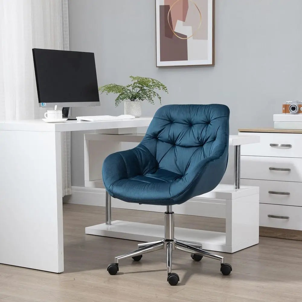 Velvet Home Office Chair Comfy Desk Chair w/ Adjustable Height Armrest Blue - Image #3