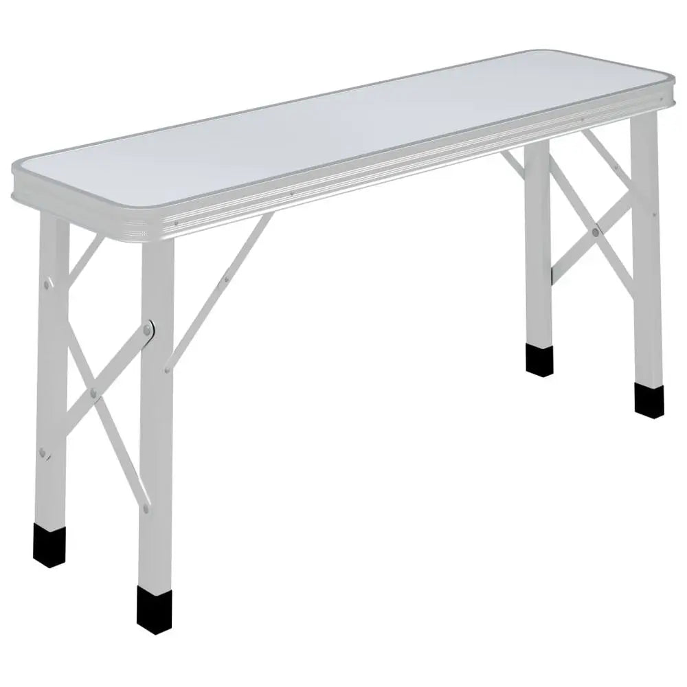 vidaXL Folding Camping Table with 2 Benches Aluminium White - Image #3