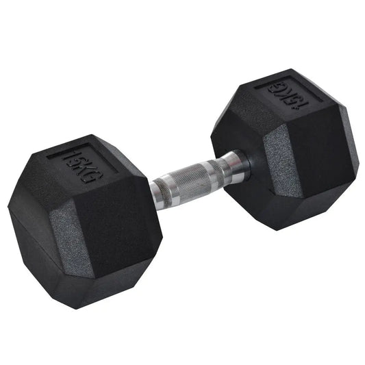 15KG Single Rubber Hex Dumbbell Portable Hand Weights Home Gym HOMCOM - Image #1