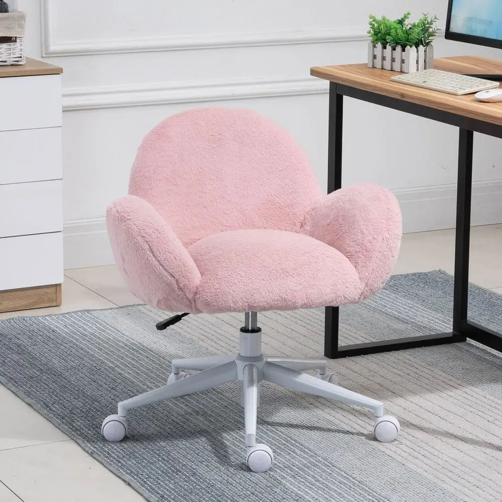 Fluffy Leisure Chair Office Chair w/ Backrest and Armrest for Bedroom Pink - Image #3