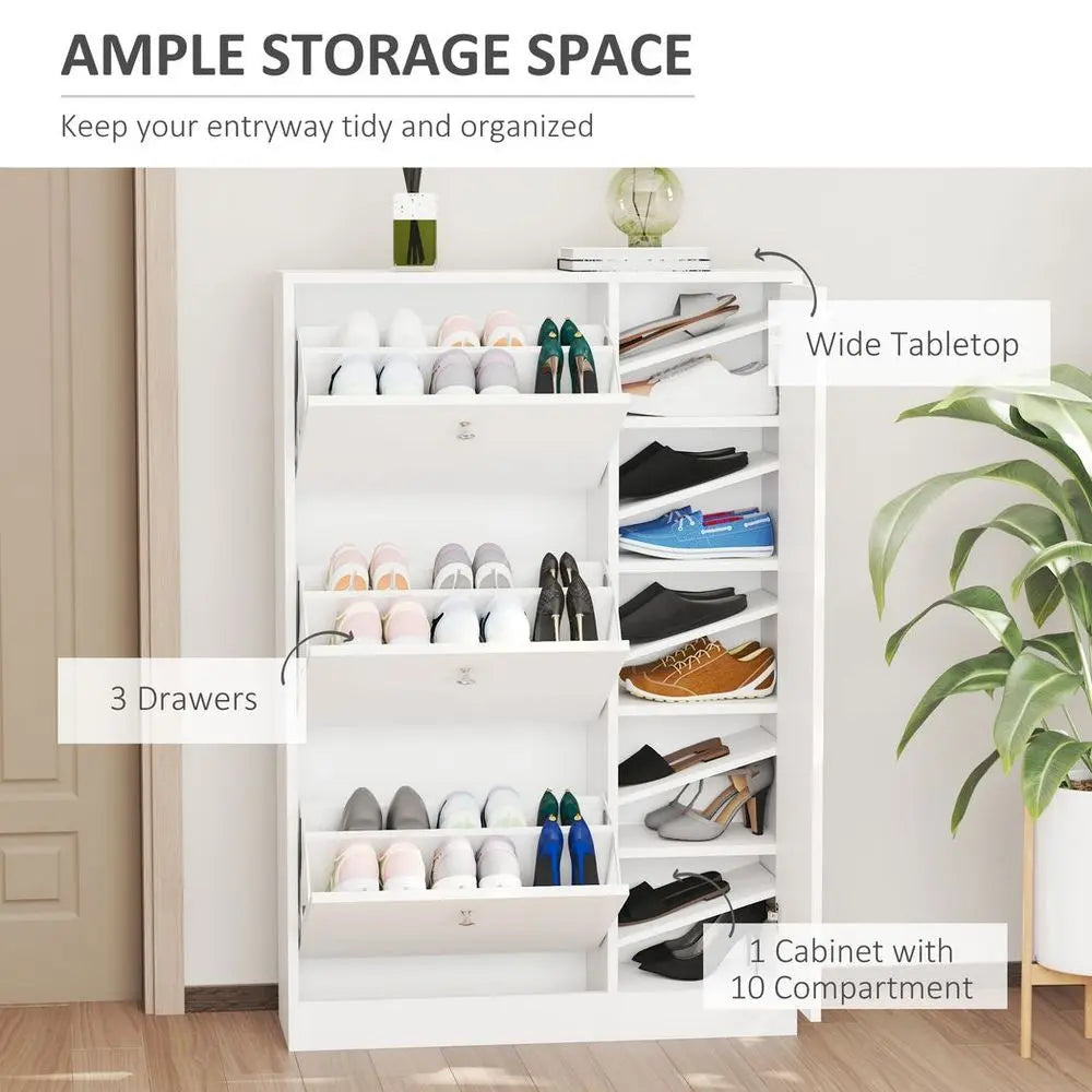 4 Compartment Shoe Storage Cabinet w/ Shelves Footwear Home Office Hallway - Image #6