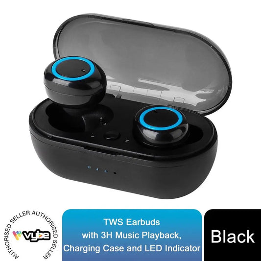 Vybe TWS Earbuds with 3H Music Playback, Charging Case and LED Indicator - Black - Image #1