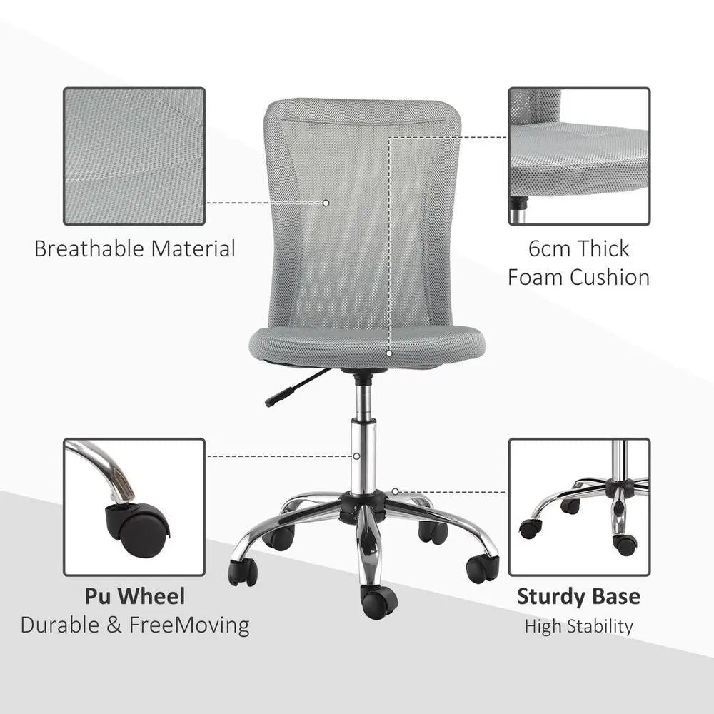 Armless Office Chair Ergonomic Padded Height Adjustable Mesh Back 5 Wheels - Image #5