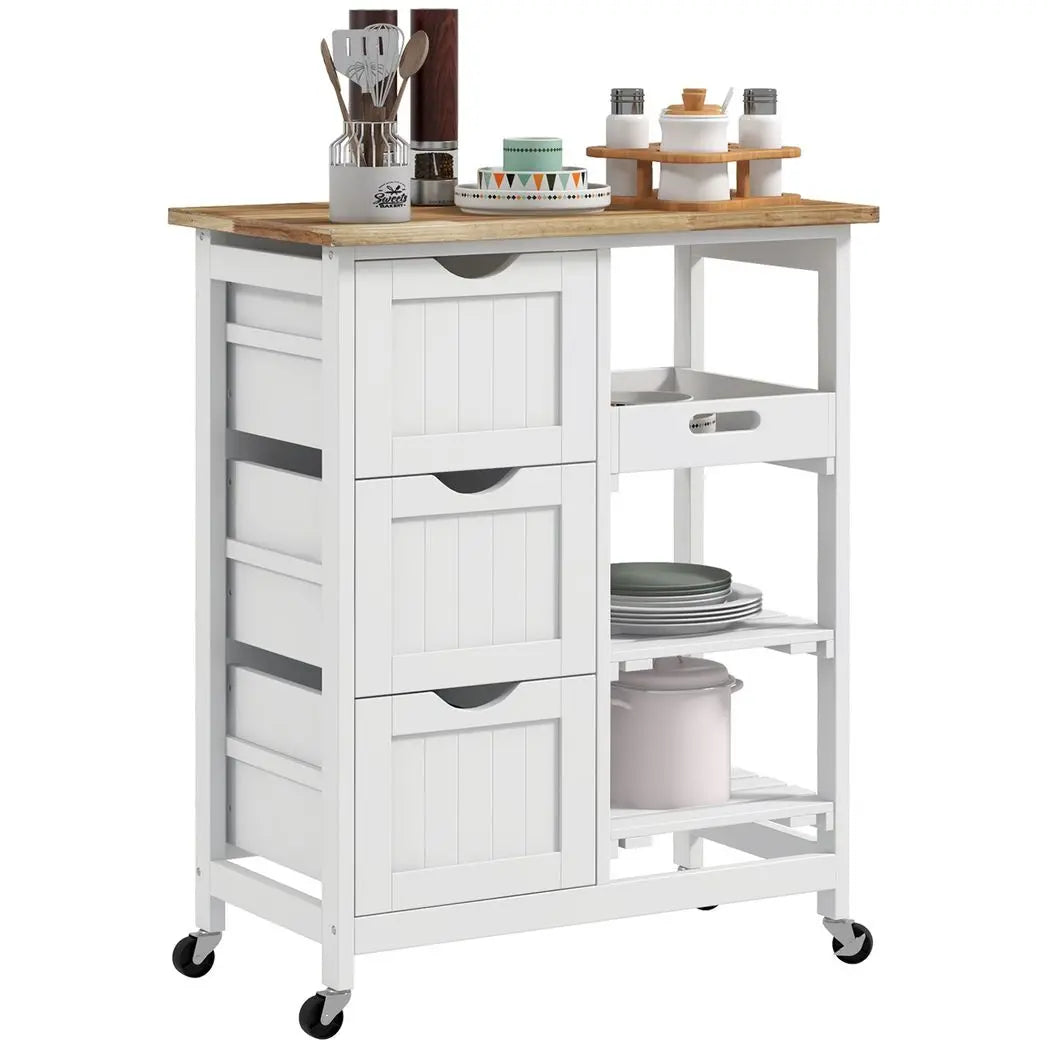 HOMCOM Rolling Kitchen Island Cart, Bar Serving Cart, Compact Trolley White - Image #2