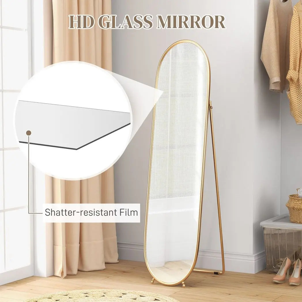 HOMCOM Oval Full Length Mirror with Metal Frame Hanging or Leaning Gold Tone - Image #4