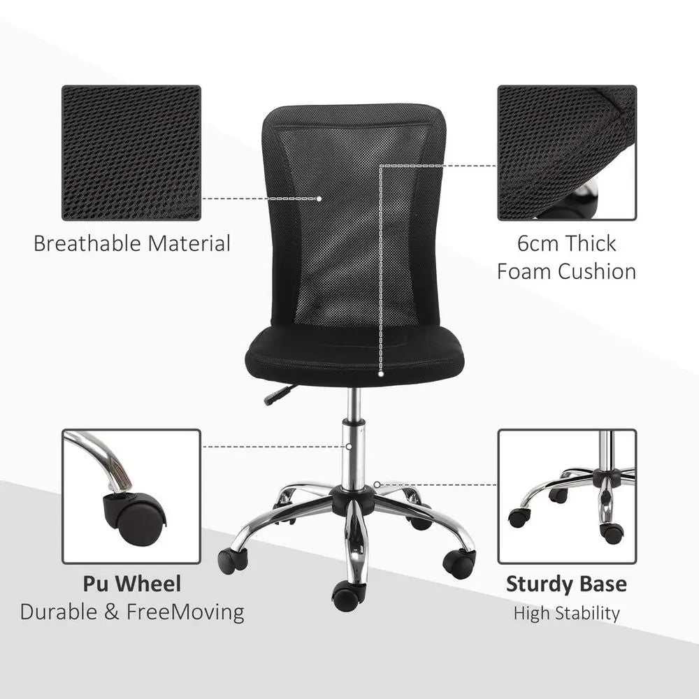 Armless Office Chair Ergonomic Padded Height Adjustable Mesh Back 5 Wheels - Image #5