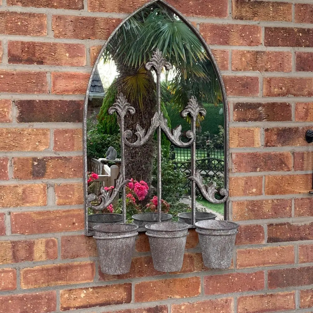 60cm RUSTY WALL MIRROR WITH TRIPLE PLANTER - Image #2