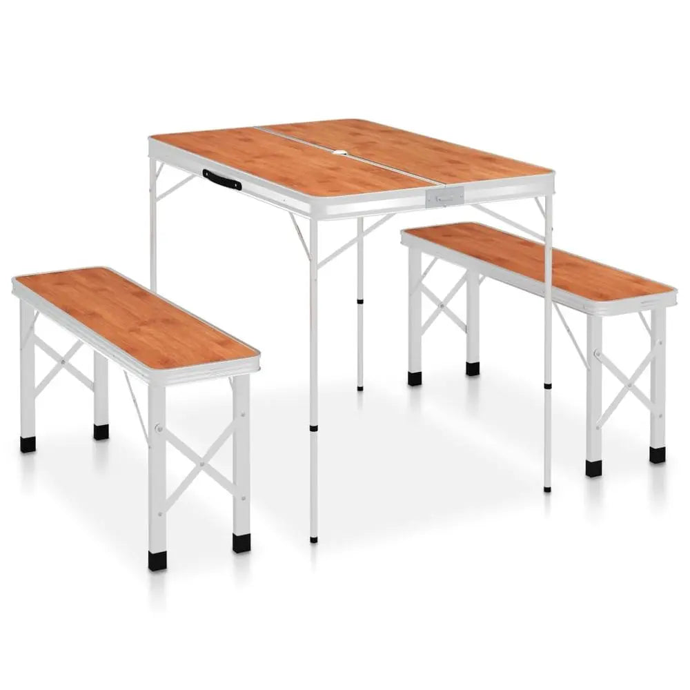 vidaXL Folding Camping Table with 2 Benches Aluminium White - Image #8