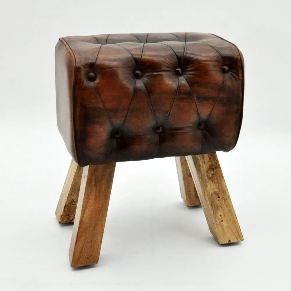 47CM LEATHER FOOTSTOOL WITH BUTTONS - Image #3