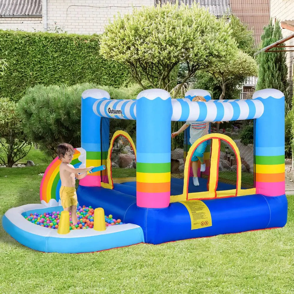 Kids Bouncy Castle with Pool Outdoor Trampoline W/ Net Blower 3-8 Yrs - Image #2