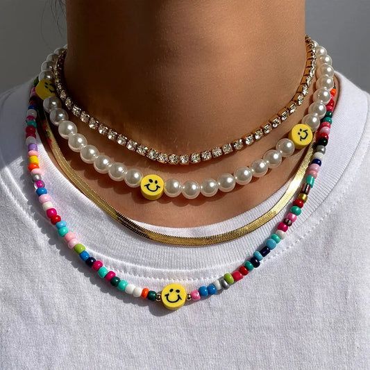 Multilayer Pearl Beaded Necklace - Image #1