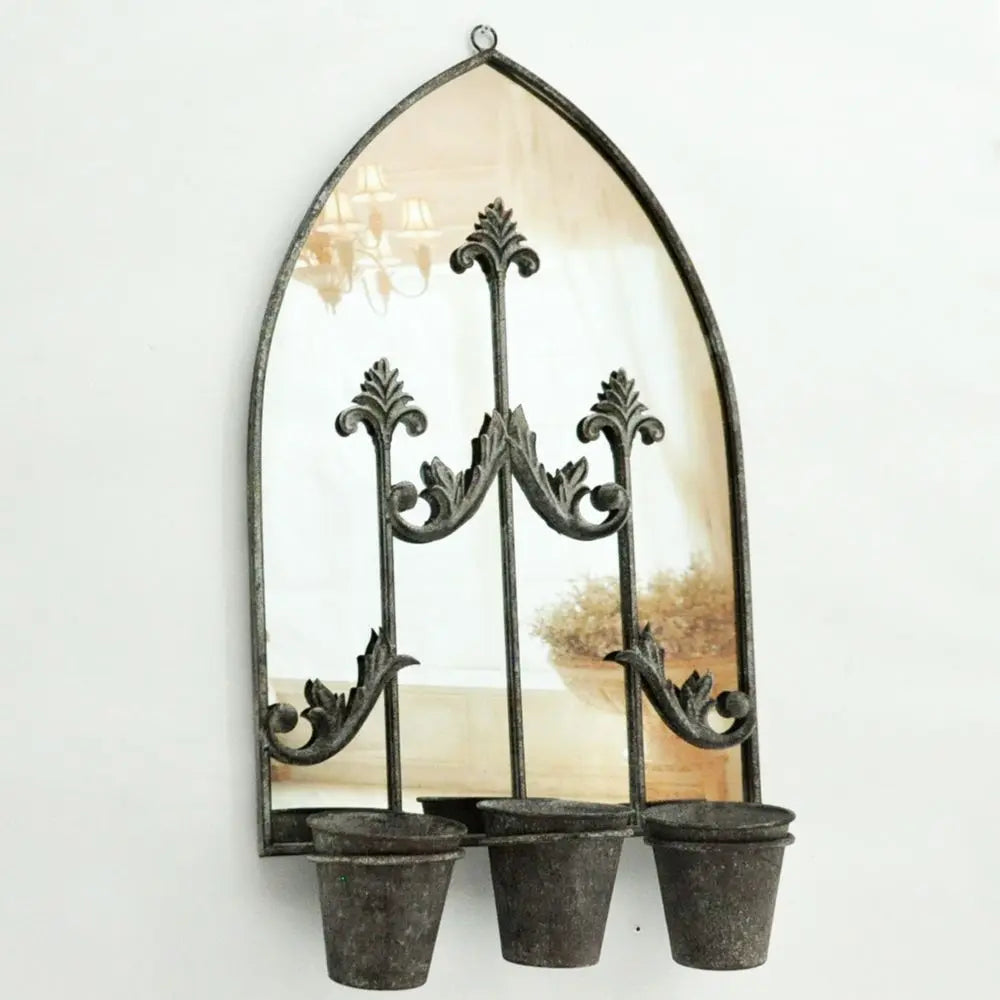 60cm RUSTY WALL MIRROR WITH TRIPLE PLANTER - Image #4