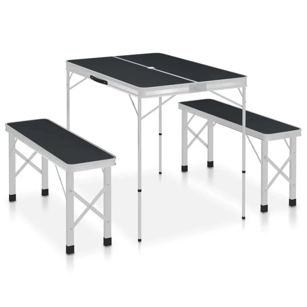 vidaXL Folding Camping Table with 2 Benches Aluminium White - Image #6