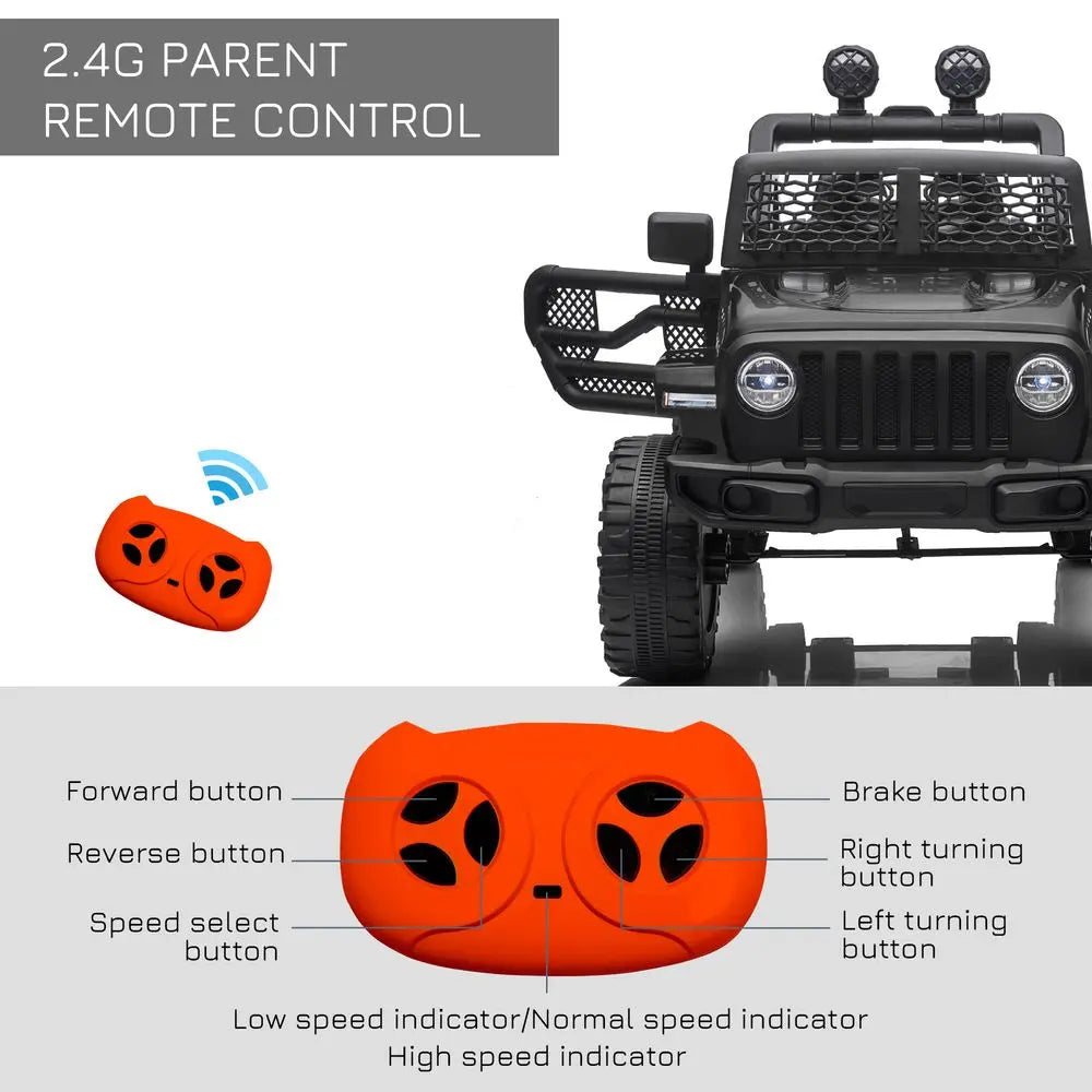 12V Kids Electric Ride On Car Truck Off-road Toy Remote Control Black HOMCOM - Image #7