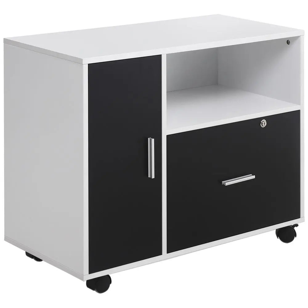 HOMCOM Mobile Office File Cabinet Printer Table with Lockable Drawer and Shelf - Image #1