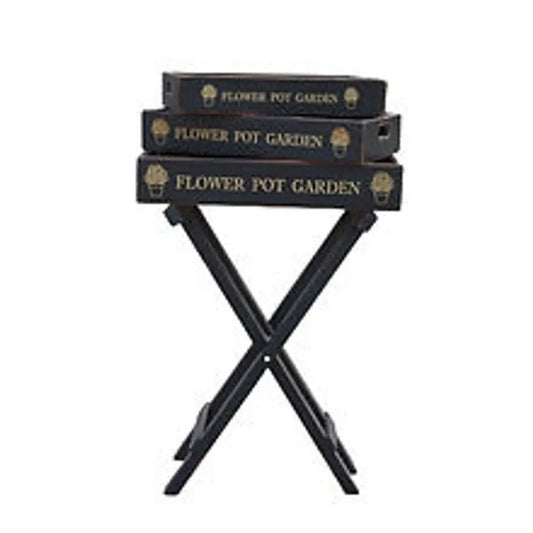 SET 3 BLACK WOODEN GARDEN TOFFEE TRAYS - Image #1