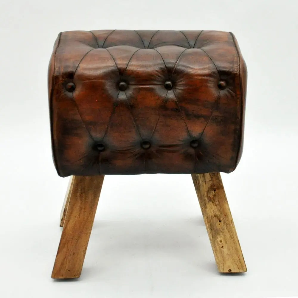 47CM LEATHER FOOTSTOOL WITH BUTTONS - Image #1