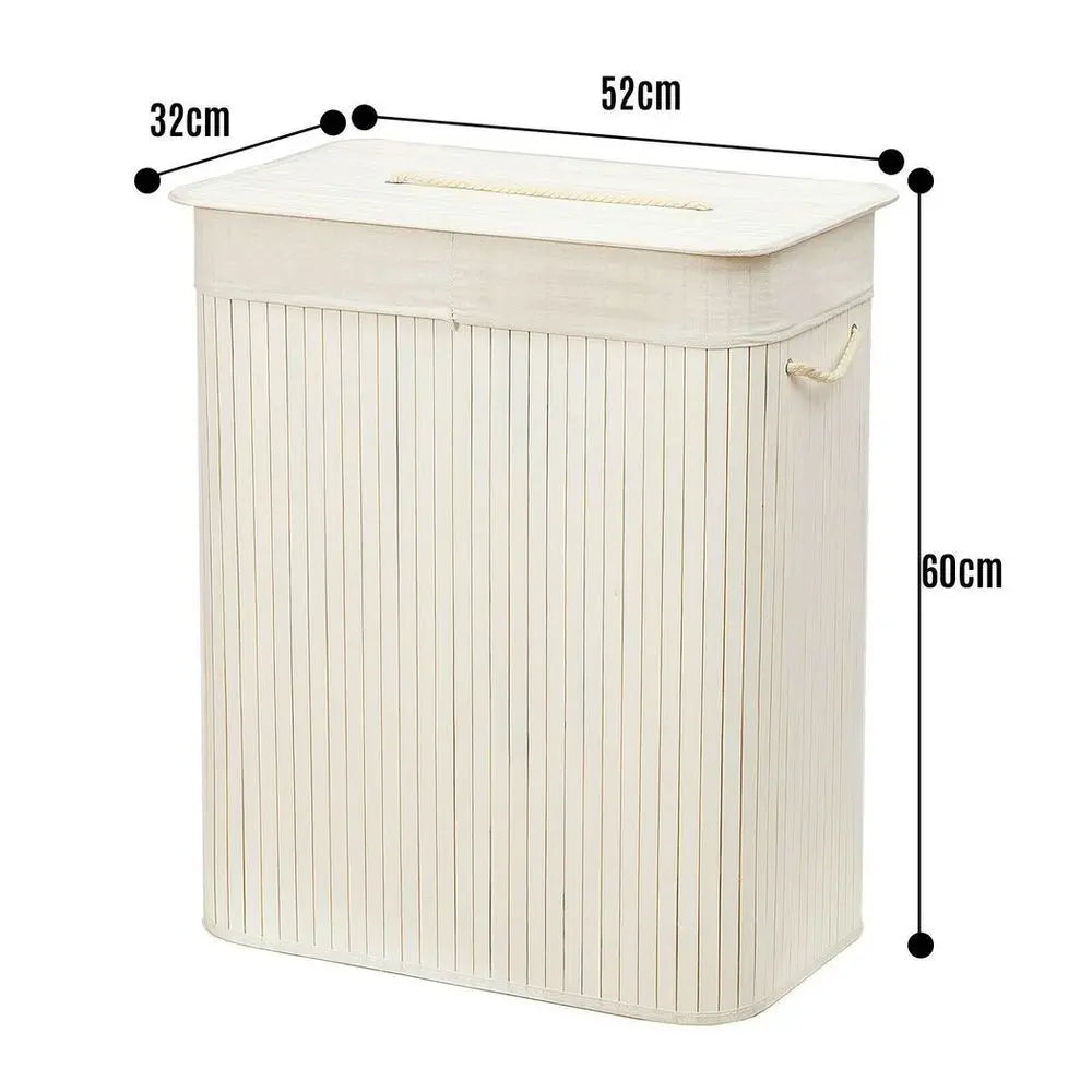 Rectangular Bamboo Laundry Basket-White with Divider - Image #4