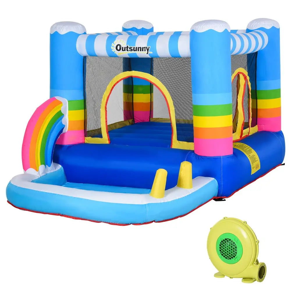 Kids Bouncy Castle with Pool Outdoor Trampoline W/ Net Blower 3-8 Yrs - Image #1