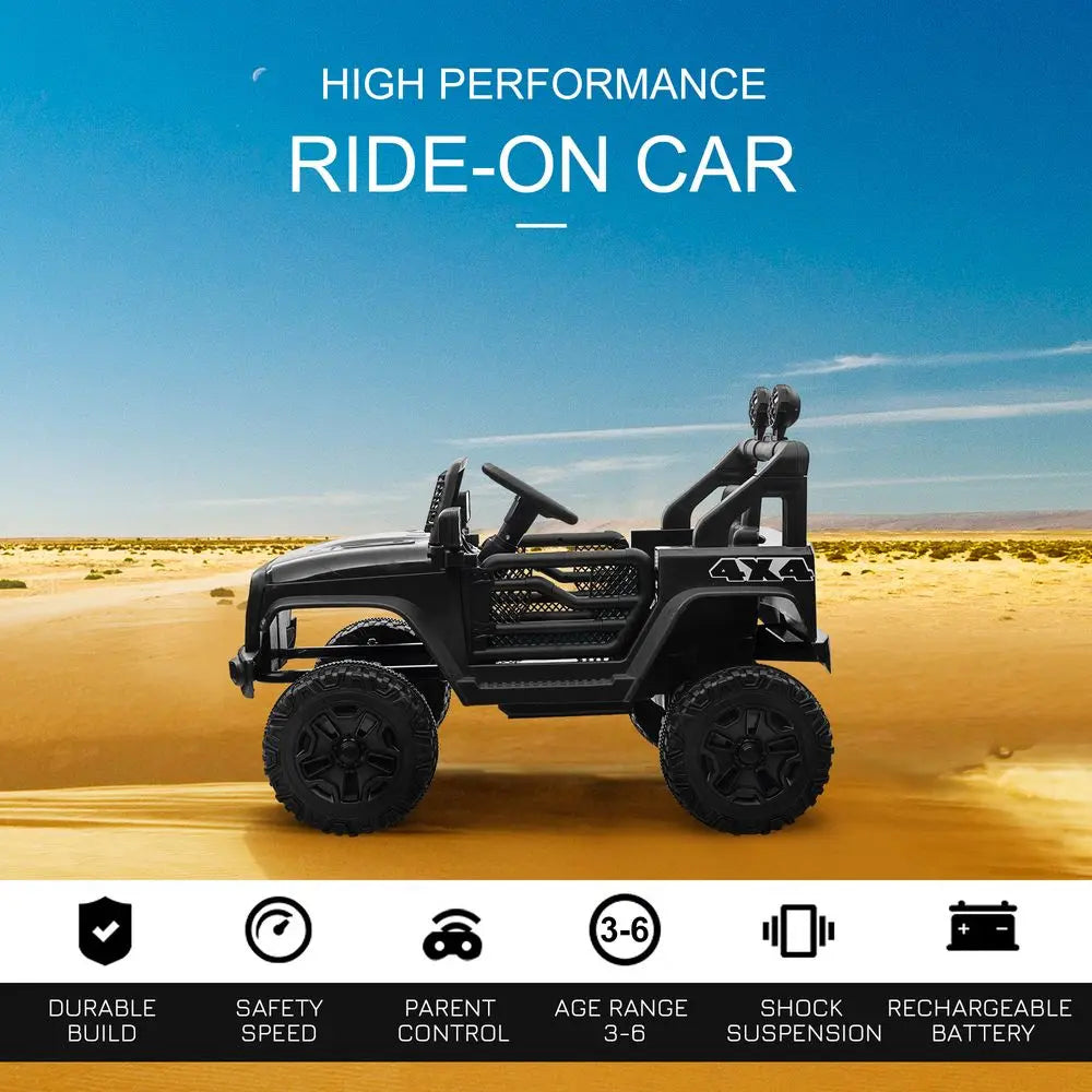 12V Kids Electric Ride On Car Truck Off-road Toy Remote Control Black HOMCOM - Image #4