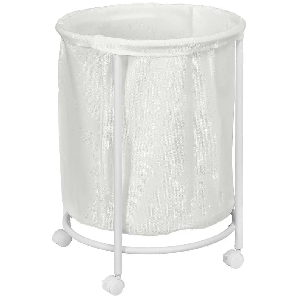 HOMCOM 100L Round Laundry Hamper with Wheels for Bedroom Bathroom Cream White - Image #2