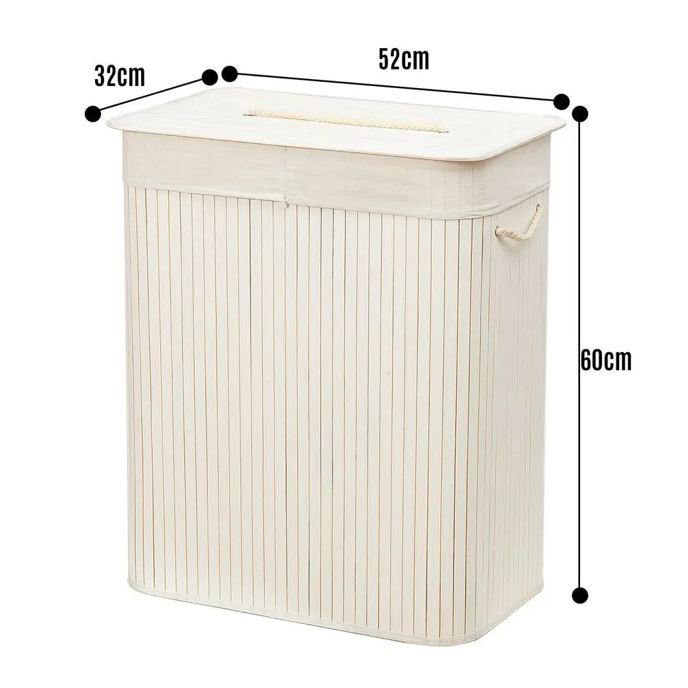 Rectangular Bamboo Laundry Basket-White with Divider - Image #2