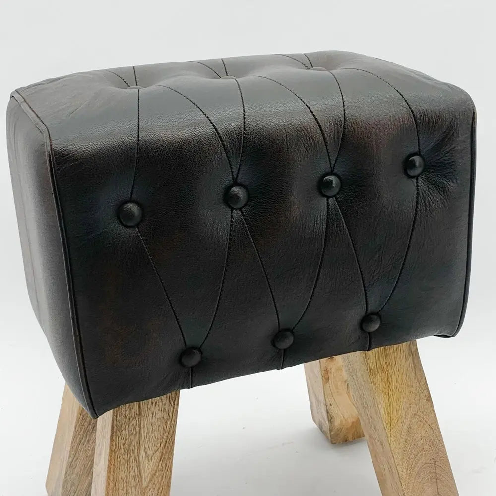 50CM LEATHER FOOTSTOOL WITH BUTTONS - Image #2