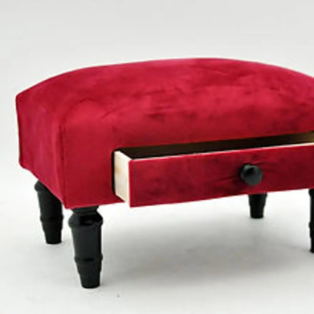 RED VELVET FOOTSTOOL WITH DRAWER - Image #1